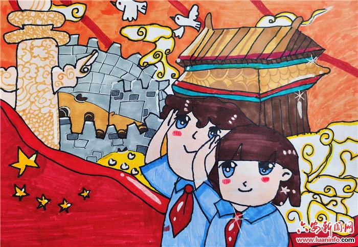 绘画作品紧扣主题,巧妙构思,描绘了一幅幅在党的阳光照耀下茁壮成长的