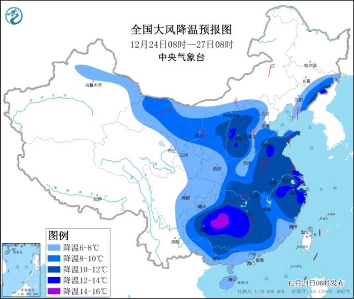 寒潮影响我国中东部地区 华北黄淮及南方大部有雨雪