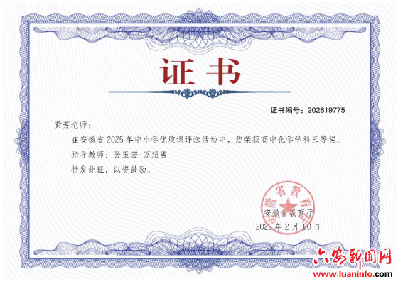 六安二中教师在安徽省高中化学优质课评比中获奖