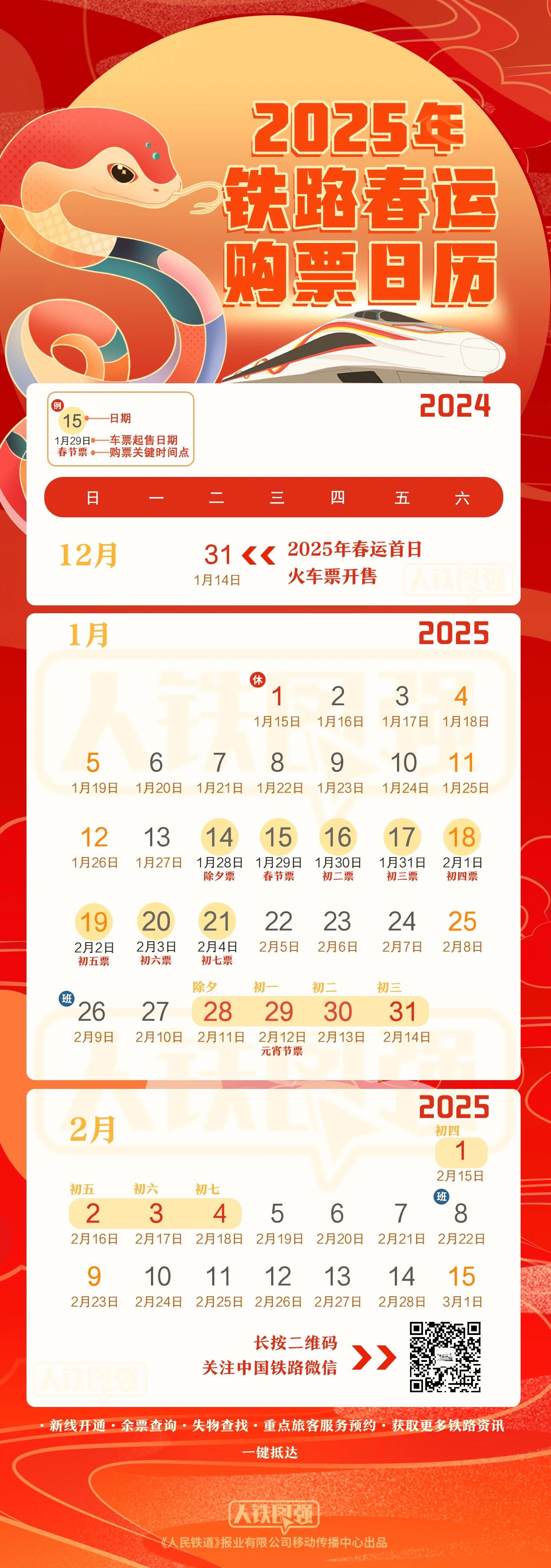 2025年春运首日火车票12月31日起售